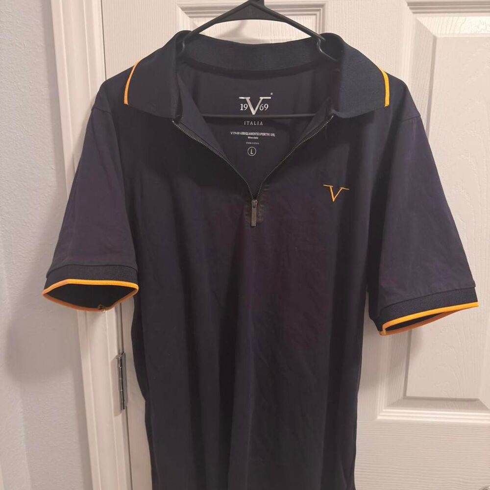 Versace Men's Navy and Black Polo-shirts